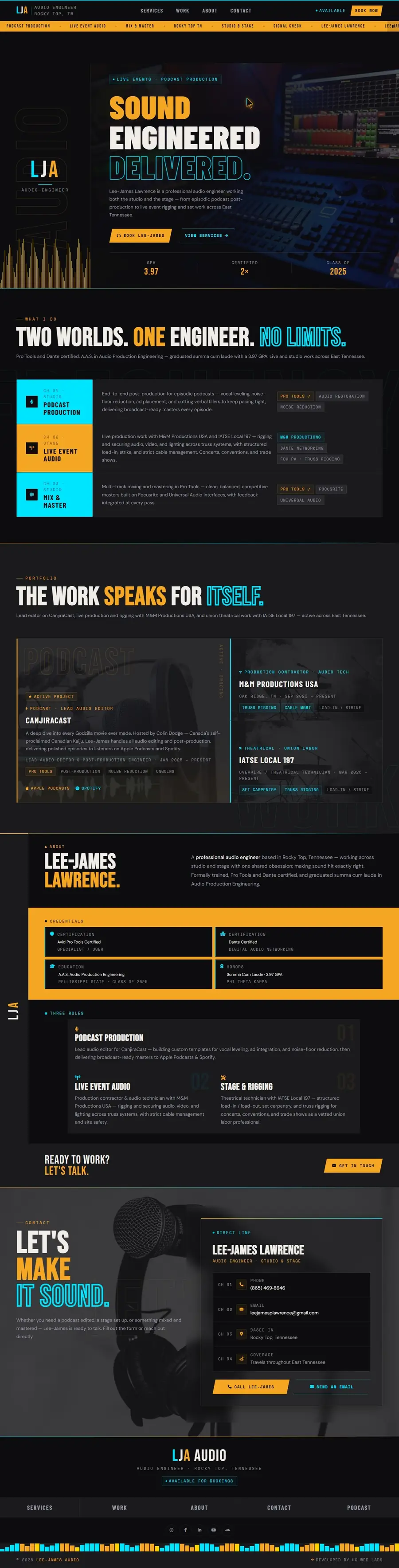 Full-page screenshot of the LJL Audio one-page site