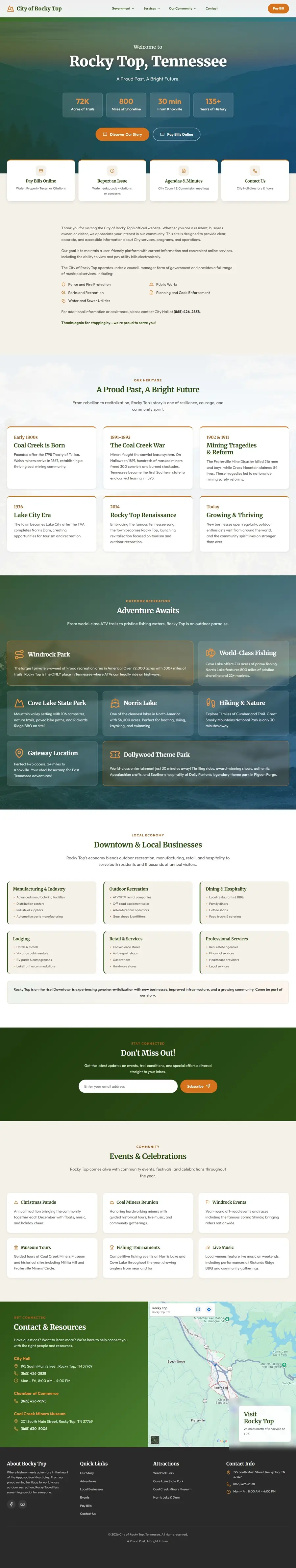 Full-page screenshot of the Rocky Top, Tennessee community site